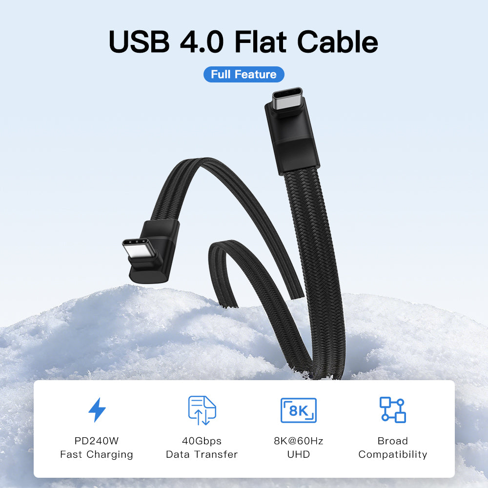 Dual Angle Flat Braided 240W 8K Ultra HD Thunderbolt USB C Cable