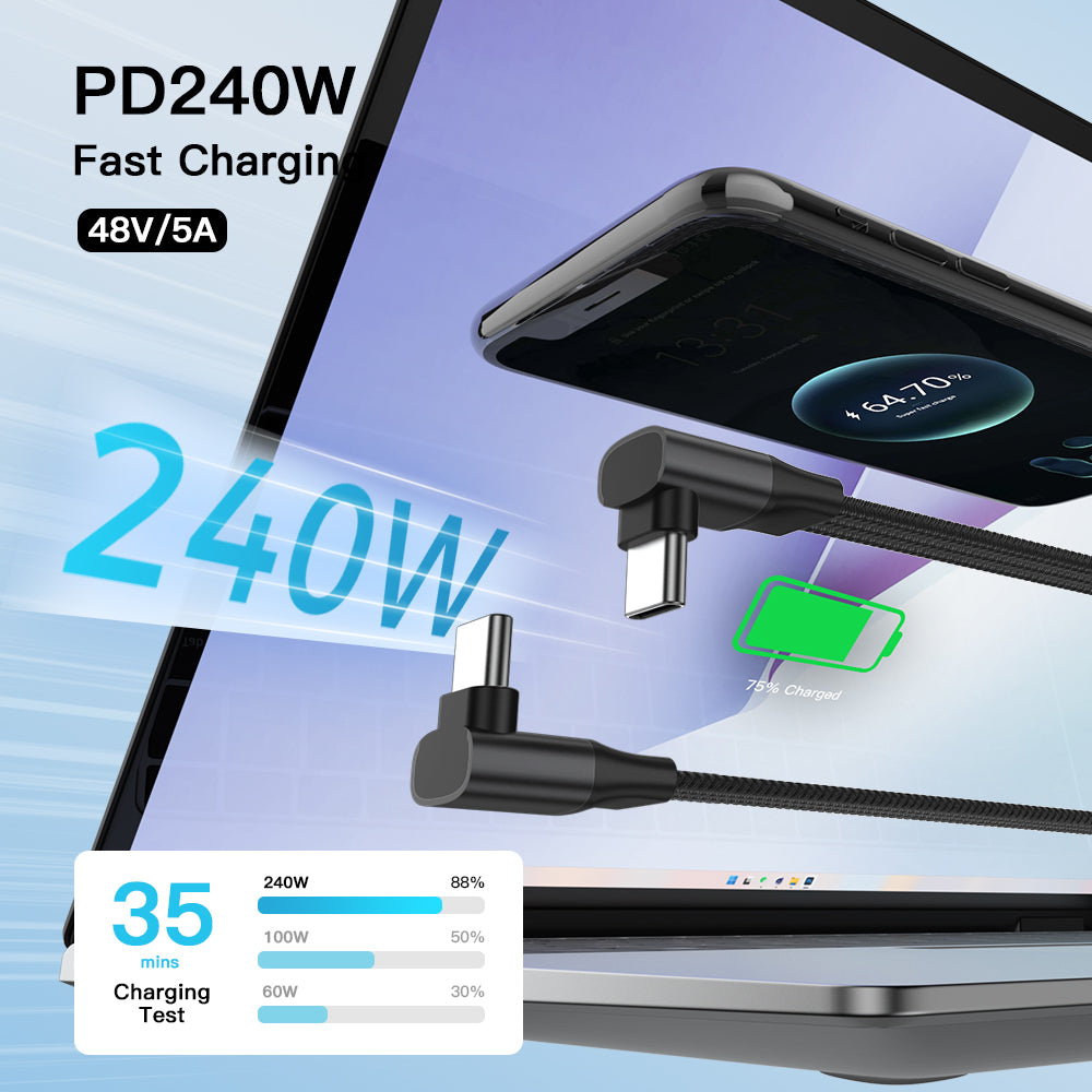 Dual Angle Flat Braided 240W 8K Ultra HD Thunderbolt USB C Cable