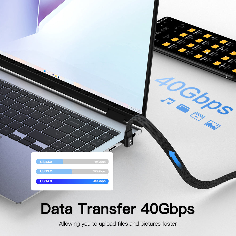 Dual Angle Flat Braided 240W 8K Ultra HD Thunderbolt USB C Cable