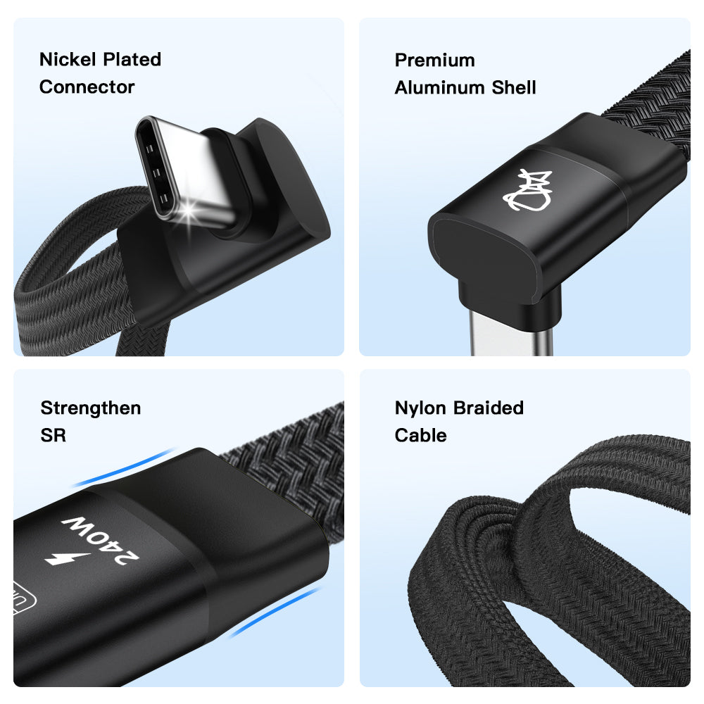 Dual Angle Flat Braided 240W 8K Ultra HD Thunderbolt USB C Cable